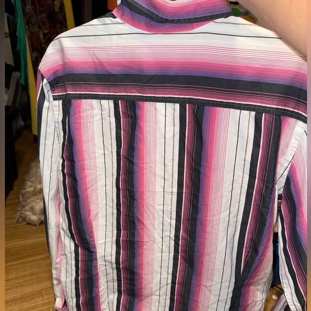 DKNY JEANS Men's XL Bold Stripe Button Down Shirt - Pink, Black, Purple - Picture 6 of 12